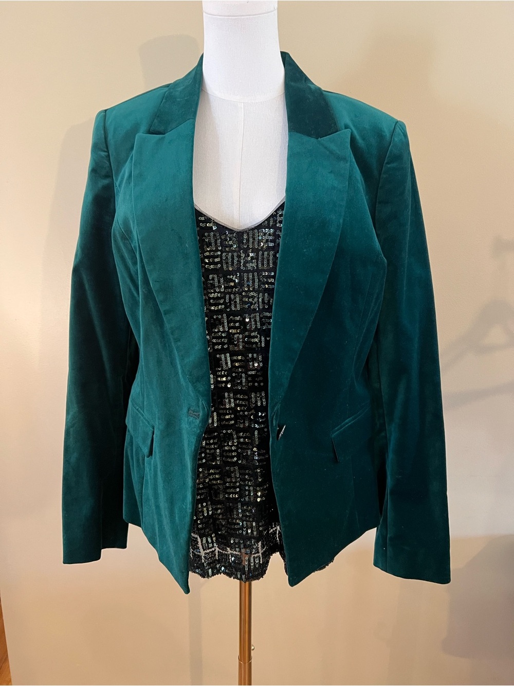 Women's Emerald Velvet Blazer Jacket w sequin cami